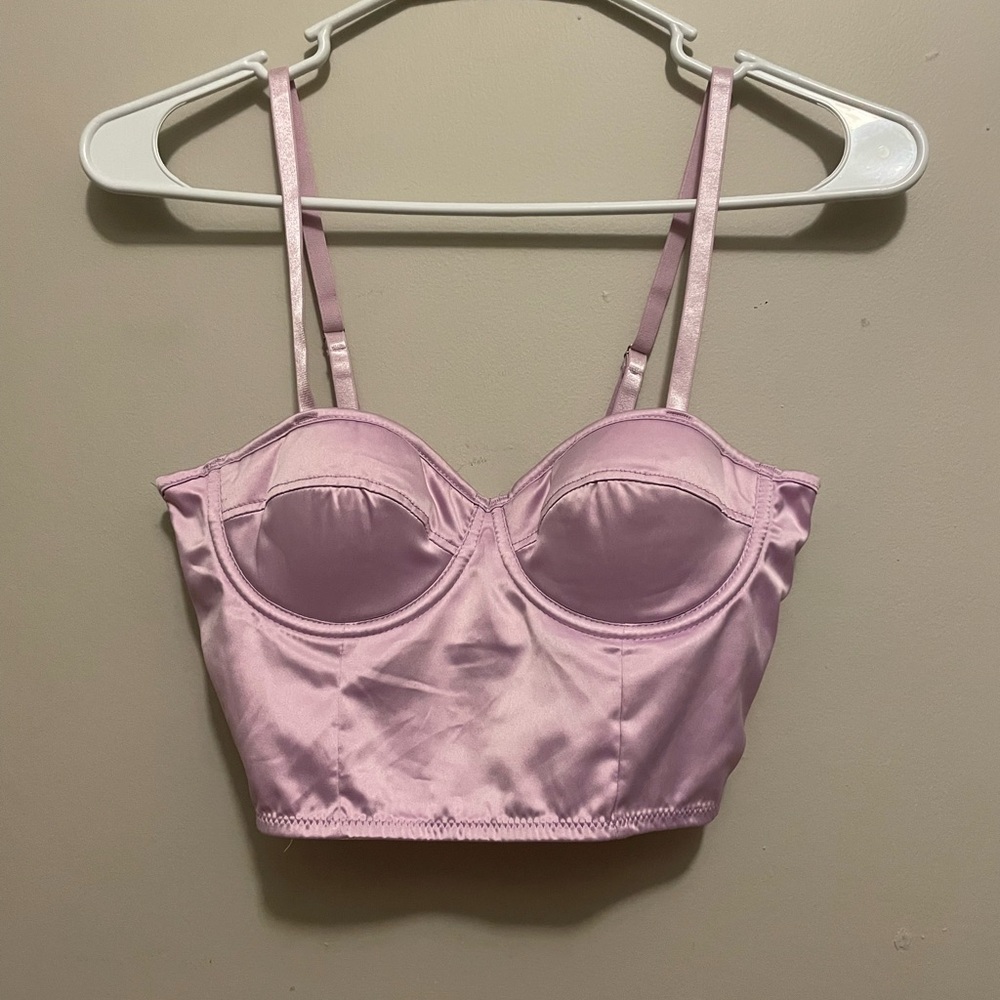 Pink satin crop top